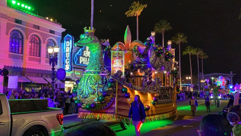 how long is the mardi gras parade universal